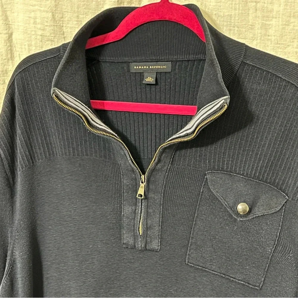 Banana Republic Sweater Men's XL NavyBlue Mock Neck 1/4 Zip Pullover Lon…
